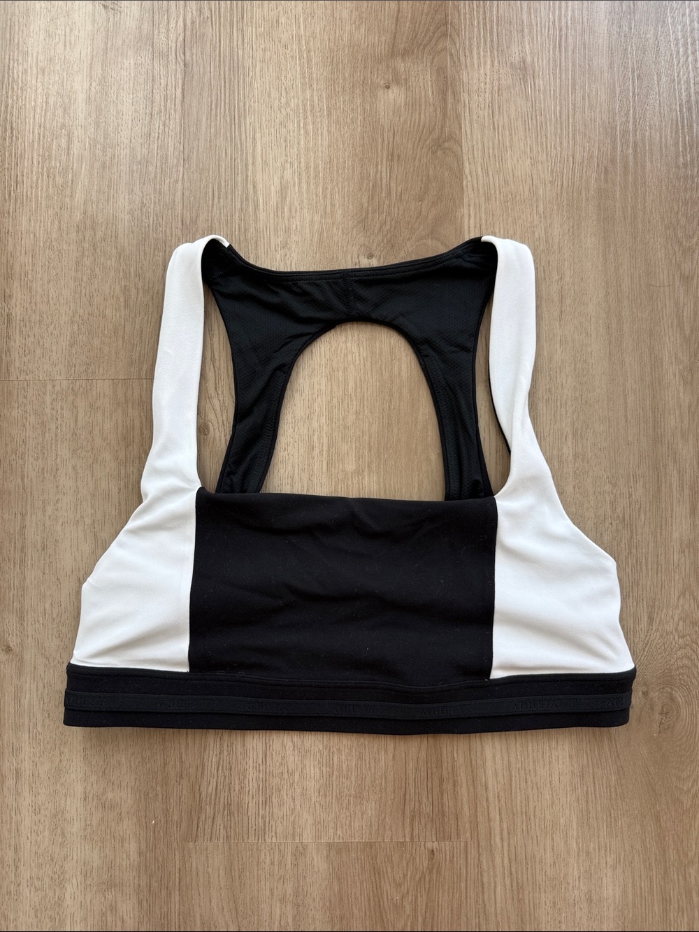 Athleta Black and White Colorblock Racerback Sports Bra